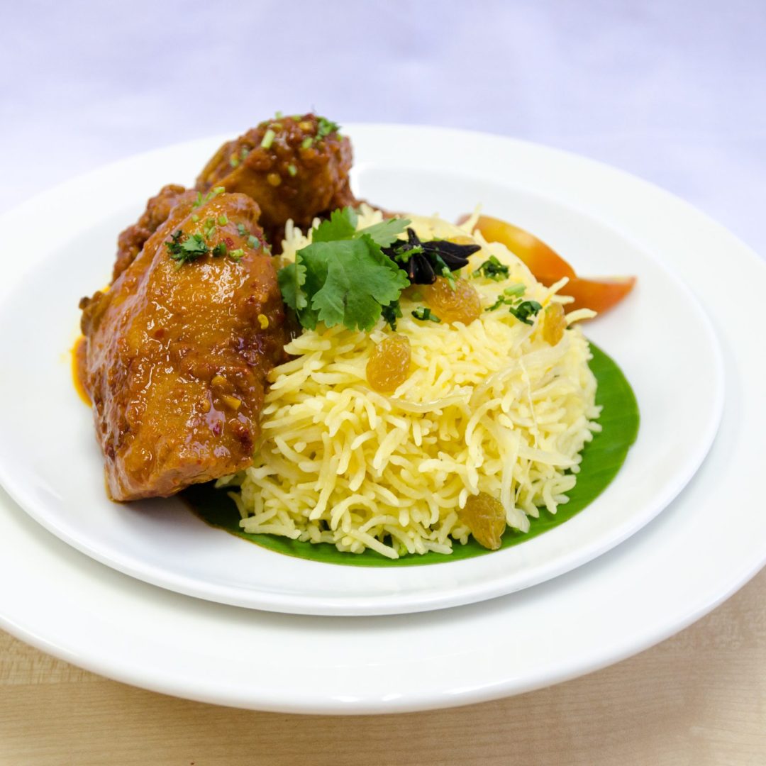 Rice Cooked Sunkist with Chicken Cooked Red and Sour Vegs